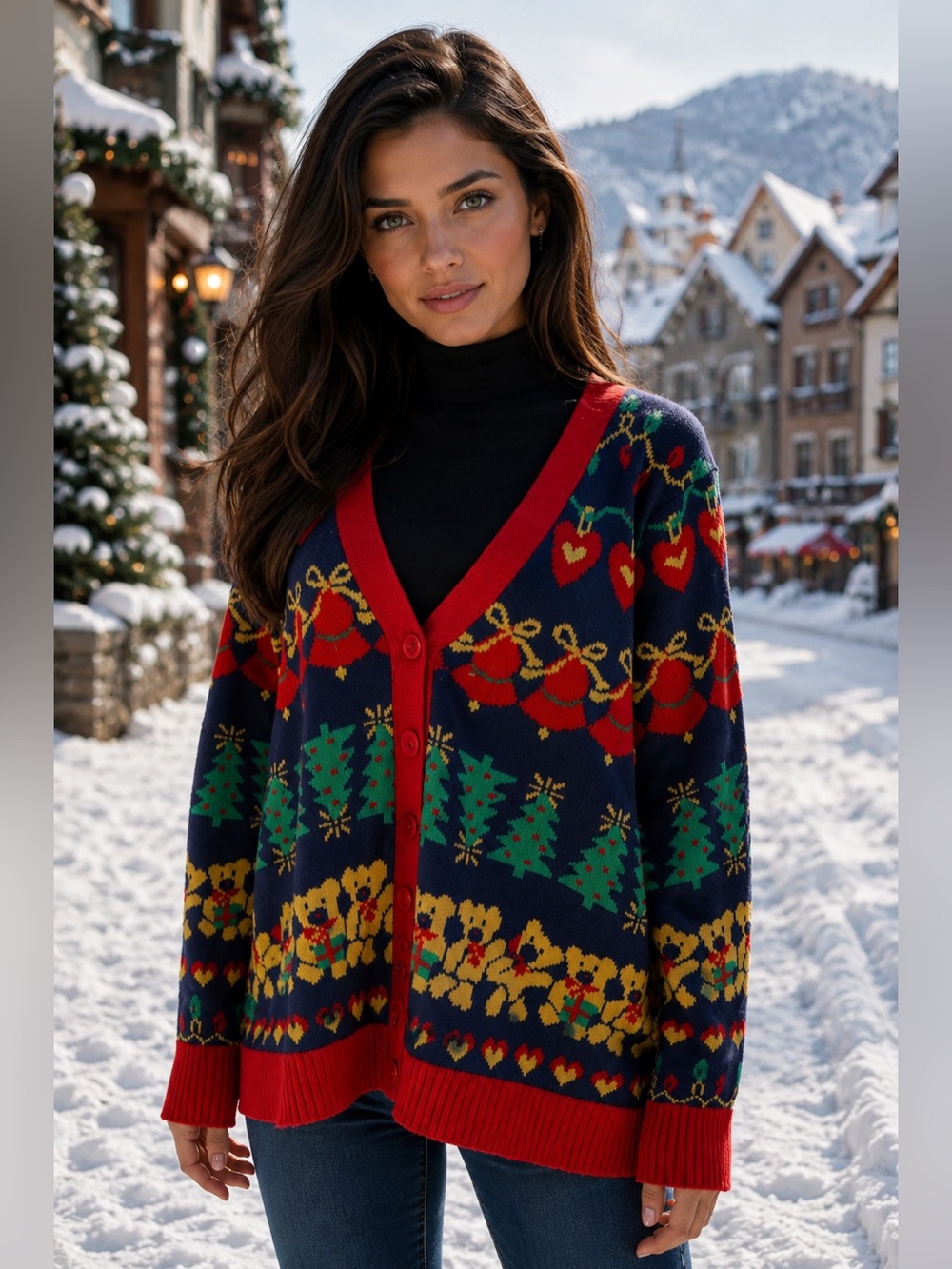 Colorful Holiday Cardigan with Festive Patterns
